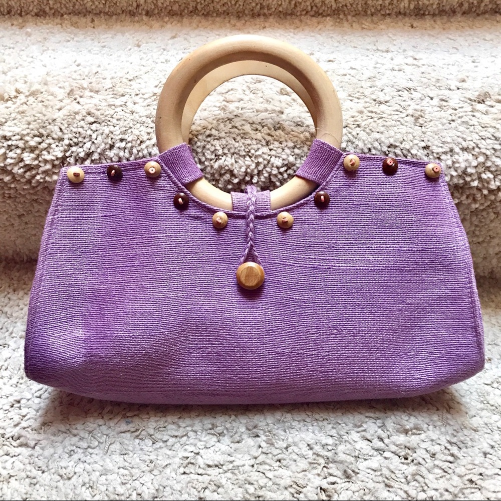 Vintage Lavender Wood Round Handle Purse Handbag